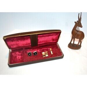 Vintage Mens Cuff Links and Tie Bar in Vintage Travel Box